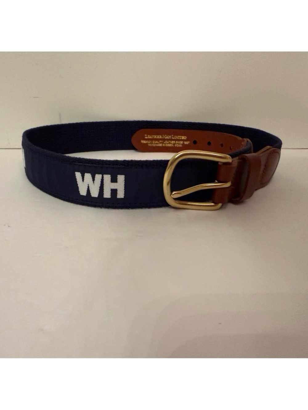 LEATHER MAN MENS BELT NAVY WHITE WH WATCH HILL RI NAUTICAL USA SIZE 30